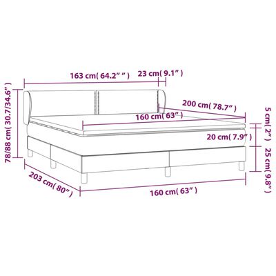 vidaXL Pat box spring cu saltea, gri închis, 160x200 cm, catifea