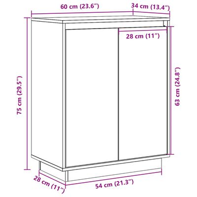 vidaXL Servantă, maro miere, 60x34x75 cm, lemn masiv de pin