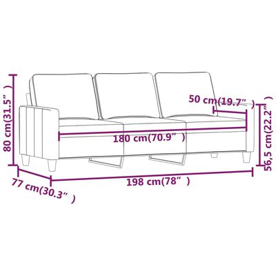 vidaXL Canapea cu 3 locuri, gri deschis, material 180CM catifea