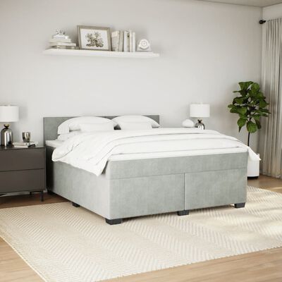 vidaXL Pat box spring cu saltea, gri deschis, 180x200 cm, catifea