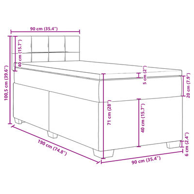 vidaXL Pat box spring cu saltea, negru, 90x190 cm, catifea