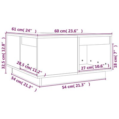 vidaXL Măsuță de cafea, alb, 60x61x32,5 cm, lemn masiv de pin