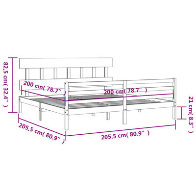 vidaXL Cadru pat cu tăblie 200x200 cm, lemn masiv de pin