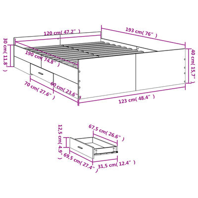 vidaXL Cadru de pat cu sertare stejar sonoma 120x190 cm lemn prelucrat