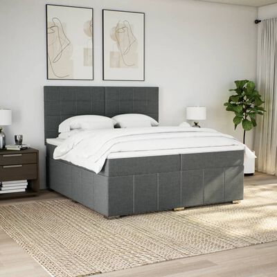 vidaXL Pat box spring cu saltea, gri închis, 200x200 cm, textil