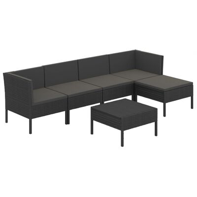 vidaXL Set mobilier de grădină cu perne, 6 piese, negru, poliratan