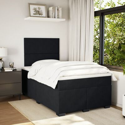 vidaXL Pat box spring cu saltea, negru, 120x190 cm, catifea