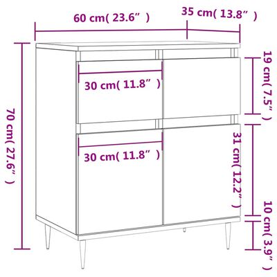 vidaXL Servantă, sonoma gri, 60x35x70 cm, lemn prelucrat