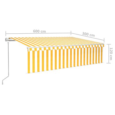 vidaXL Copertină automată cu stor&LED&senzor vânt, galben/alb, 6x3 m