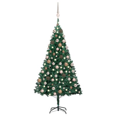 vidaXL Brad Crăciun pre-iluminat cu set globuri, verde, 120 cm, PVC