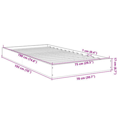 vidaXL Cadru pat fără saltea, stejar sonoma 75x190 cm lemn prelucrat