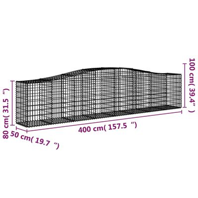 vidaXL Coșuri gabion arcuite 8 buc, 400x50x80/100 cm, fier galvanizat