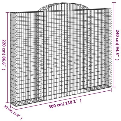 vidaXL Coș gabion arcuit, 300x30x220/240, fier galvanizat