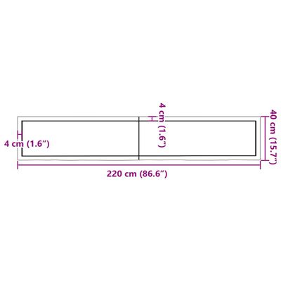 vidaXL Blat de baie, maro închis, 220x40x(2-4) cm, lemn masiv tratat