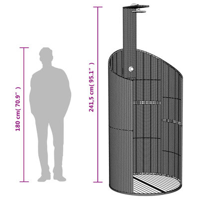 vidaXL Duș de exterior, negru, 100x100x241,5 cm, poliratan/lemn acacia