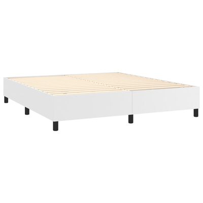 vidaXL Pat box spring cu saltea, alb, 180x200 cm, piele ecologică