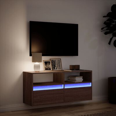 vidaXL Comodă TV de perete cu lumini LED, stejar maro, 100x31x45 cm