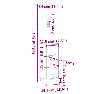 vidaXL Dulap înalt, gri sonoma, 34,5x34x180 cm, lemn prelucrat