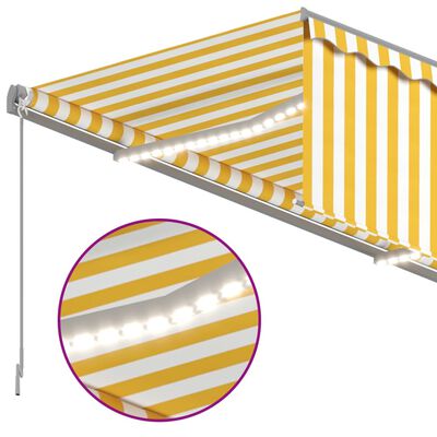 vidaXL Copertină retractabilă manual cu stor&LED, galben&alb, 4,5x3 m