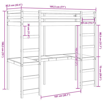 vidaXL Cadru pat supraetajat fără saltea maro 75x190 cm lemn masiv pin