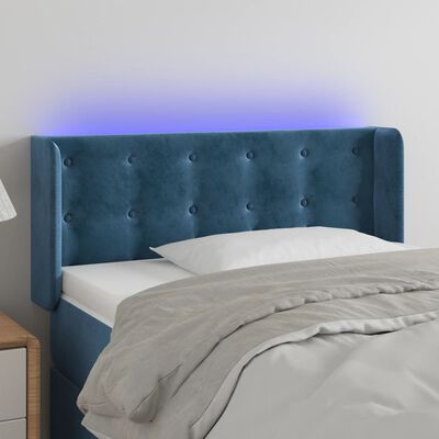 vidaXL Tăblie de pat cu LED, albastru închis, 103x16x78/88 cm, catifea