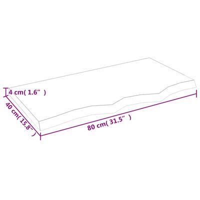 vidaXL Blat de baie, 80x40x(2-4) cm, lemn masiv netratat