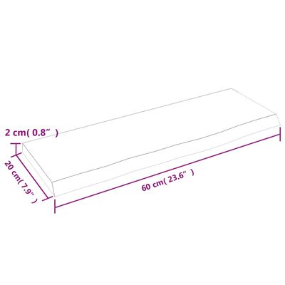 vidaXL Poliță de perete, 60x20x2 cm, lemn masiv de stejar netratat