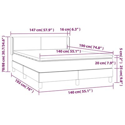 vidaXL Pat box spring cu saltea, albastru închis, 140x190 cm, catifea