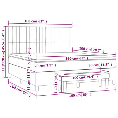 vidaXL Pat box spring cu saltea, gri închis, 160x200 cm, catifea