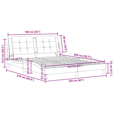 vidaXL Cadru de pat cu LED, alb și negru, 160x200 cm, piele ecologică