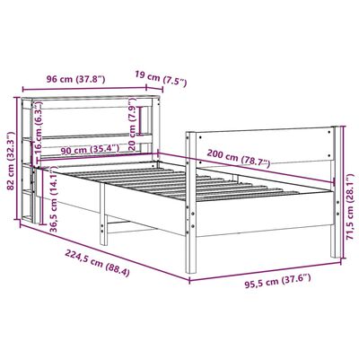 vidaXL Cadru de pat fără saltea, alb, 90x200 cm, lemn masiv pin