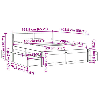 vidaXL Pat cu sertare și saltea, 160x200 cm, lemn masiv pin