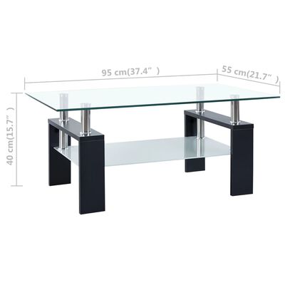 vidaXL Masă cafea, negru/transparent, 95x55x40 cm, sticlă securizată