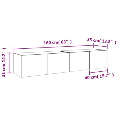 vidaXL Comode TV de perete cu lumini LED, 2 buc., alb, 80x35x31 cm