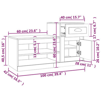 vidaXL Pantofar, negru, 100x42x60 cm, lemn prelucrat