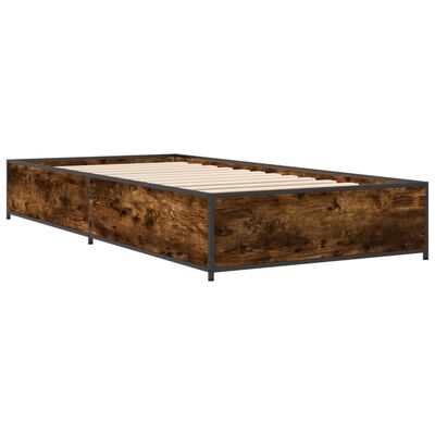 vidaXL Cadru de pat, stejar fumuriu 100x200 cm lemn prelucrat și metal