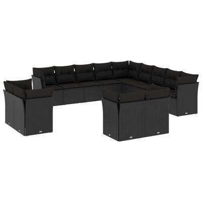 vidaXL Set mobilier de grădină cu perne, 13 piese, negru, poliratan