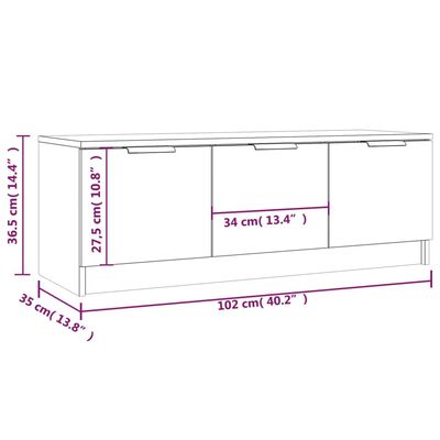 vidaXL Comodă TV, alb extralucios, 102x35x36,5 cm, lemn prelucrat