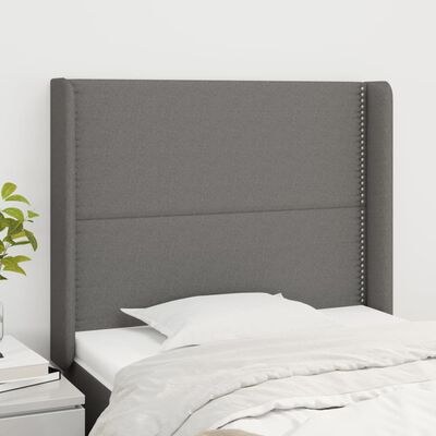 vidaXL Tăblie de pat cu aripioare gri închis 93x16x118/128 cm textil