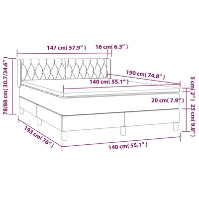 vidaXL Pat box spring cu saltea, gri taupe, 140x200 cm, textil