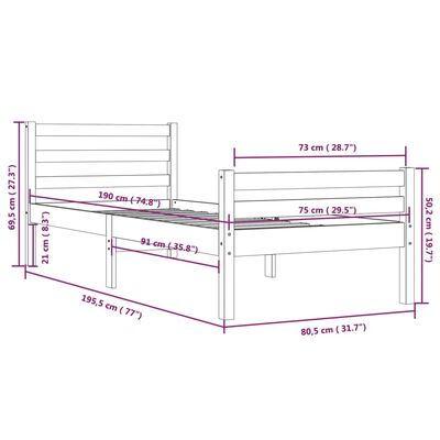 vidaXL Cadru de pat mic single, negru, 75x190 cm, lemn masiv