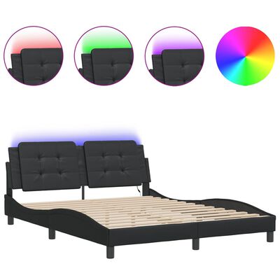 vidaXL Cadru de pat cu lumini LED, negru, 160x200 cm, piele ecologică