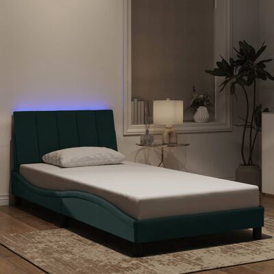 vidaXL Cadru de pat cu lumini LED, verde închis, 100x200 cm, catifea