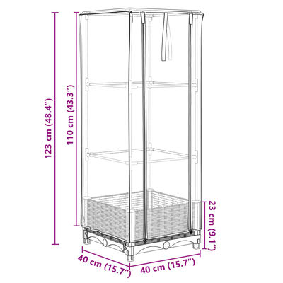 vidaXL Strat înălțat cu husă de seră, aspect ratan, 40x40x123 cm