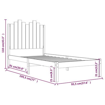 vidaXL Cadru de pat single, negru, 90x190 cm, lemn masiv de pin