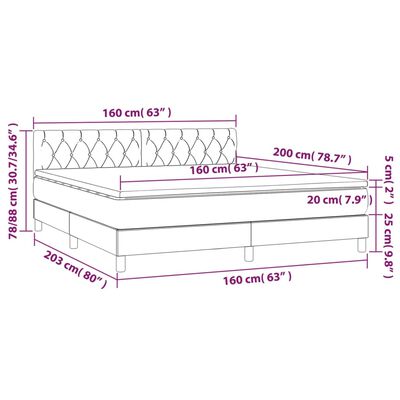 vidaXL Pat continental cu saltea, gri închis, 160x200 cm, țesătură