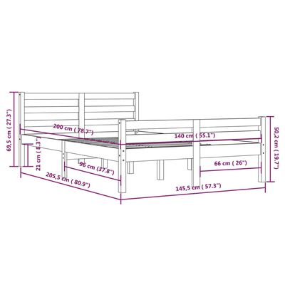 vidaXL Cadru de pat, maro miere, 140x200 cm, lemn masiv