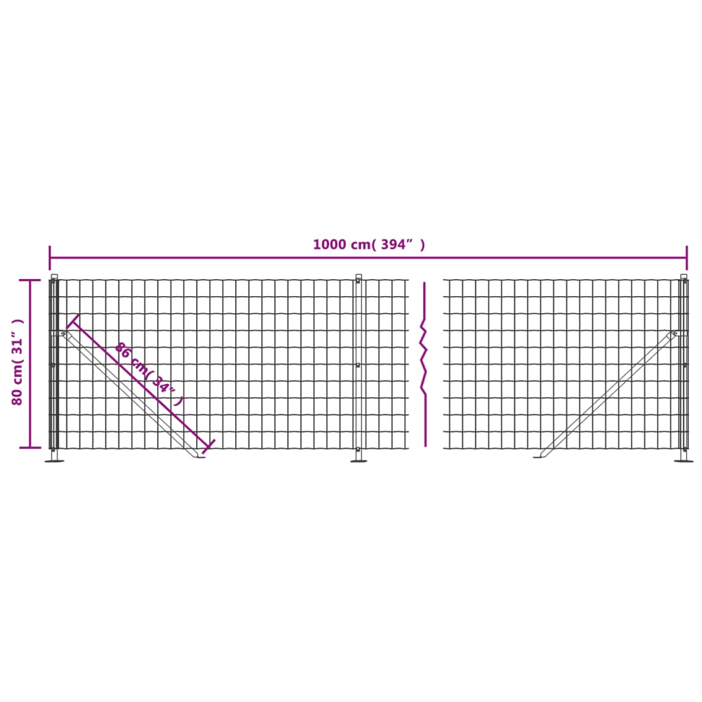 vidaXL Gard plasă de sârmă cu bordură, antracit, 0,8x10 m