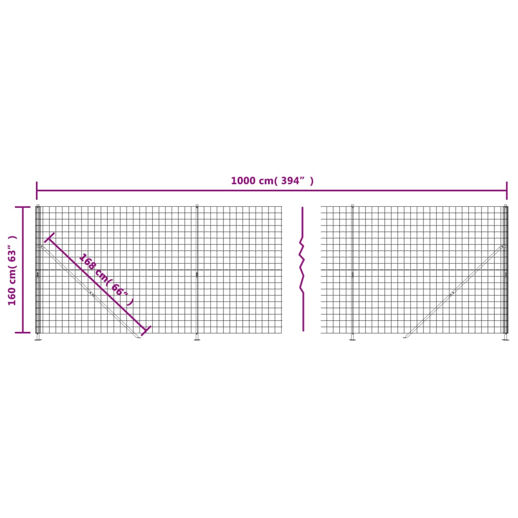 vidaXL Gard plasă de sârmă cu bordură, verde, 1,6x10 m