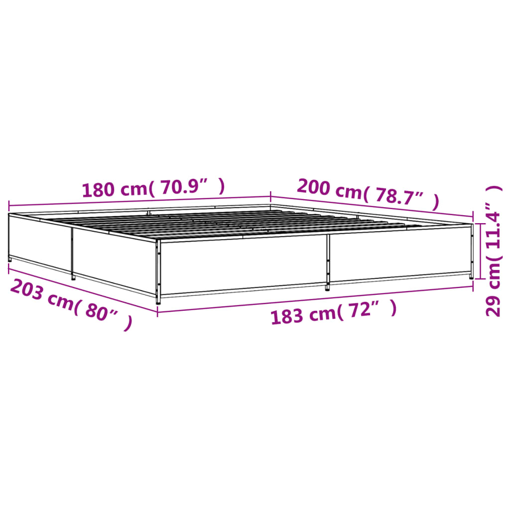 vidaXL Cadru de pat, stejar maro, 180x200 cm, lemn prelucrat și metal